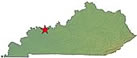 Map of Kentucky showing location of Owensboro